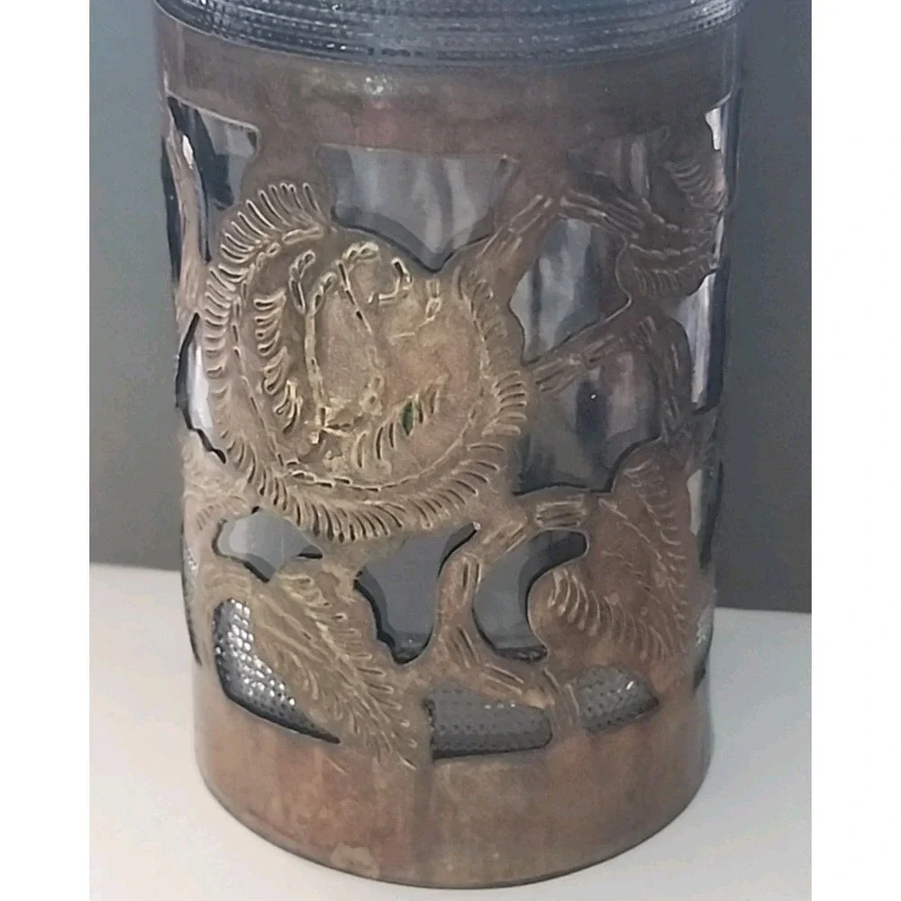 Vintage Glass Jar Mexico Taxco  Floral Overlay Syrup Condiment